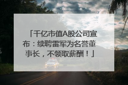 千亿市值A股公司宣布：续聘雷军为名誉董事长，不领取薪酬！